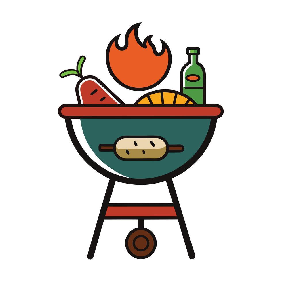 Grilling Icon with Food on the Barbecue and Grill Concept vector