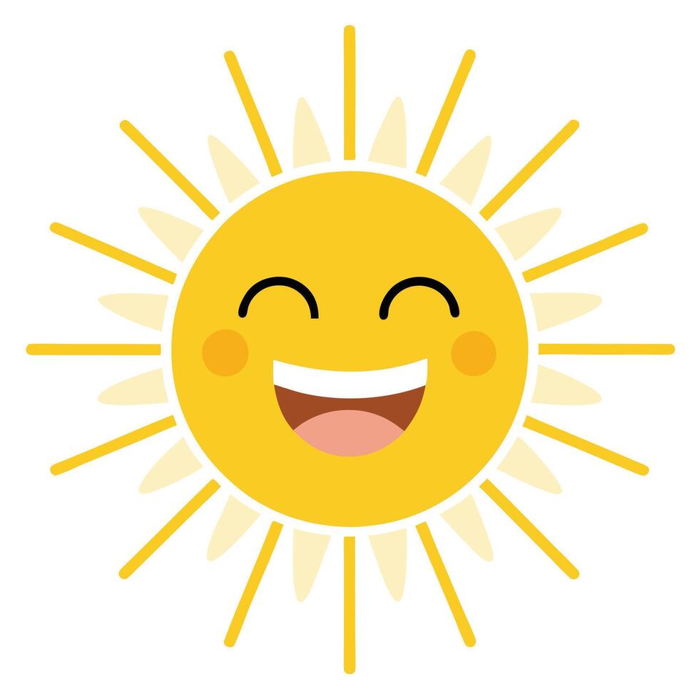 Smiley Face Icon with Sun Rays Isolated on a White Background and Happiness Concept vector