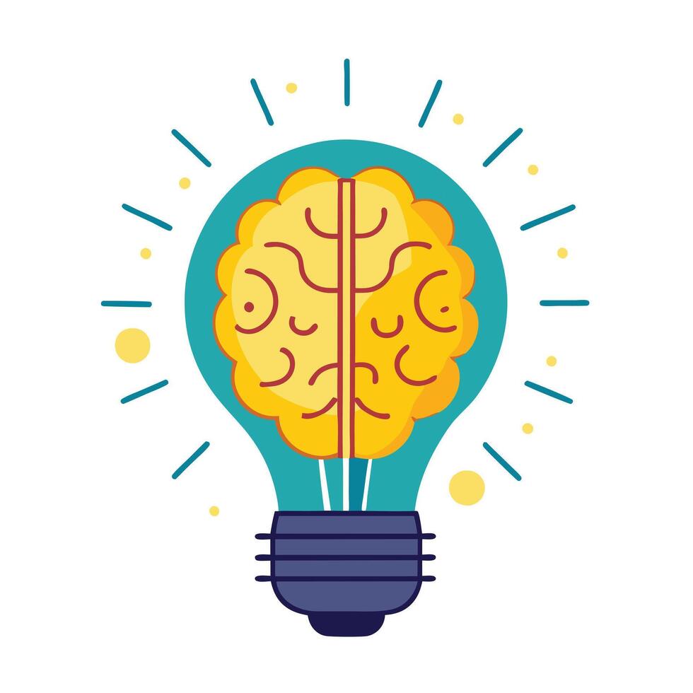 Glowing Light Bulb Icon with a Brain and Idea Bulb Concept vector