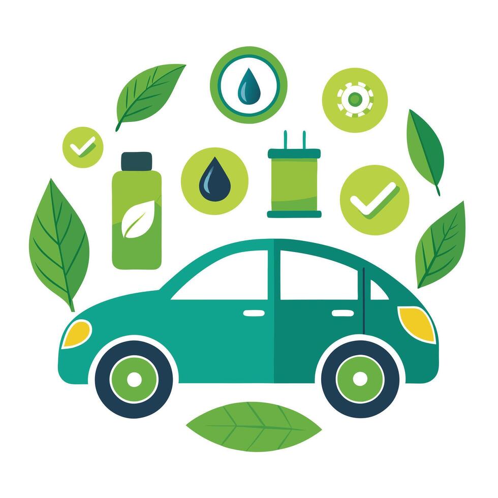 Car Icon with Eco-Friendly and Fuel-Efficient Features and Hybrid Vehicle Concept vector
