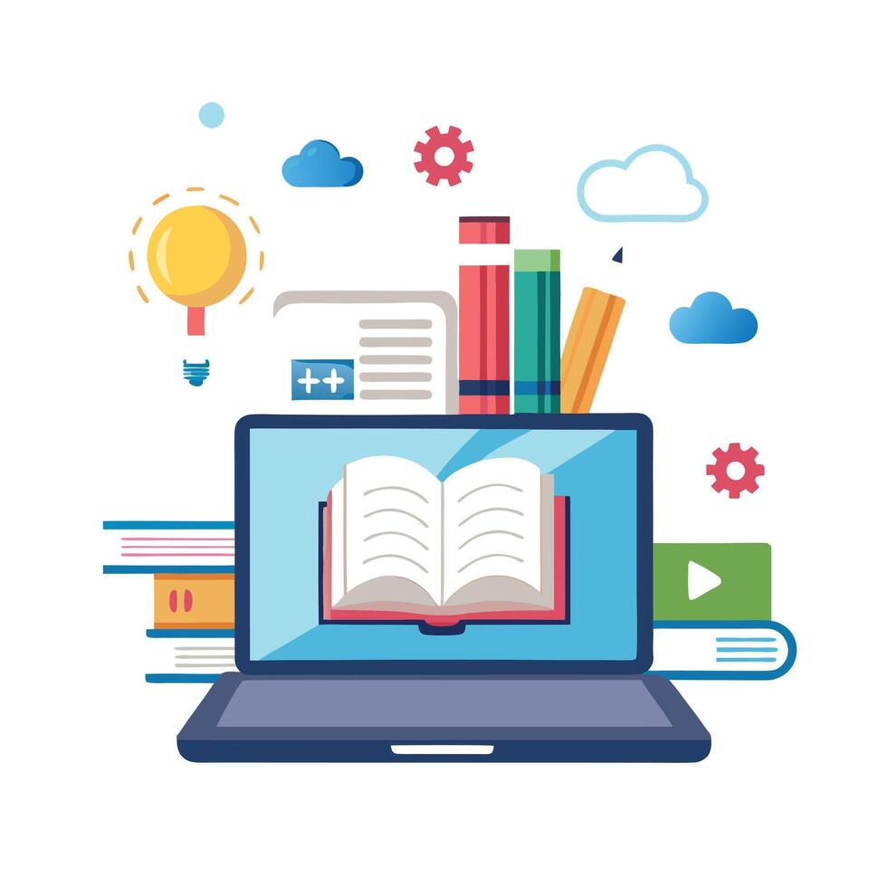 Laptop Icon with Open Books and Learning Platform Concept vector