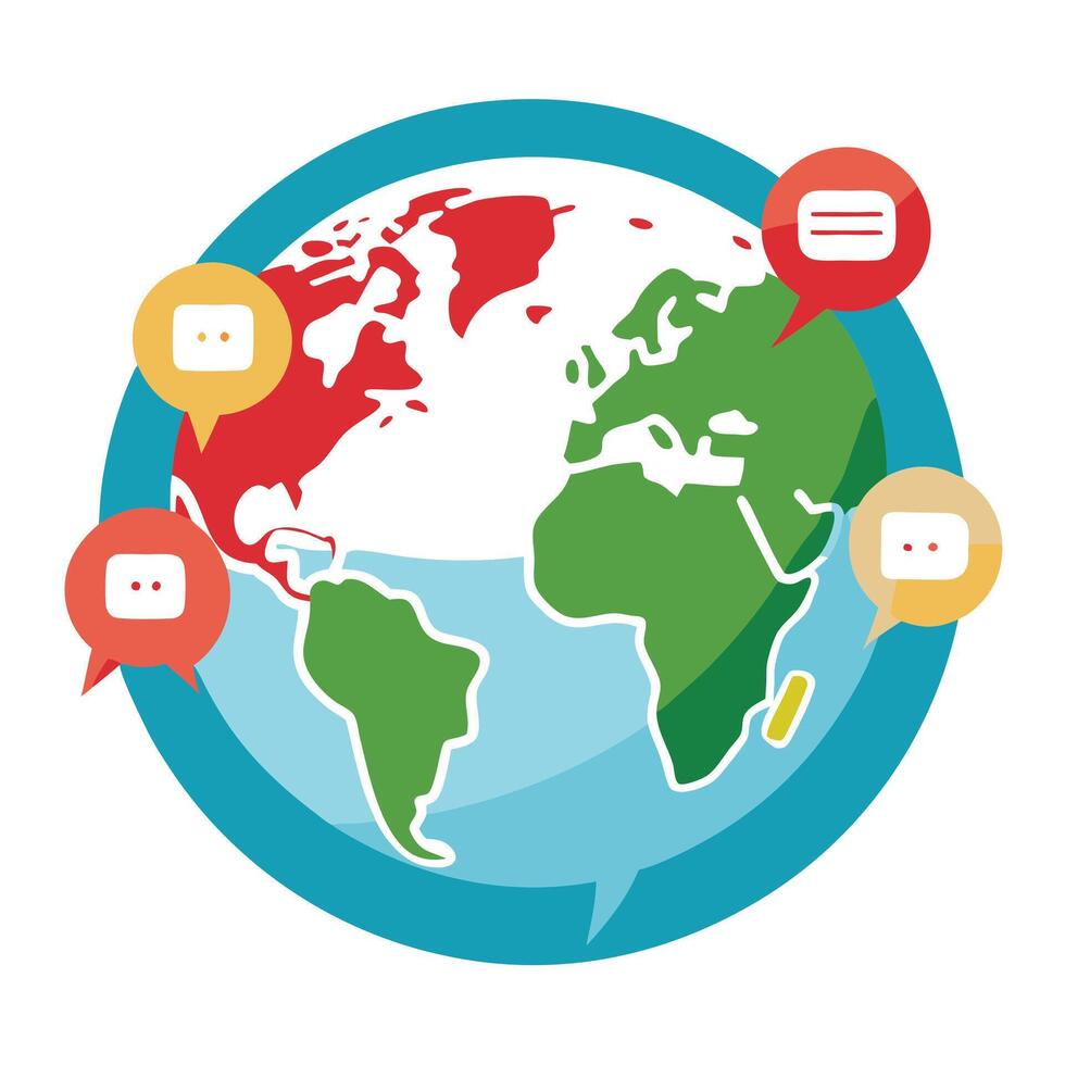 Globe Icon with a Speech Bubble and Language Learning Concept vector