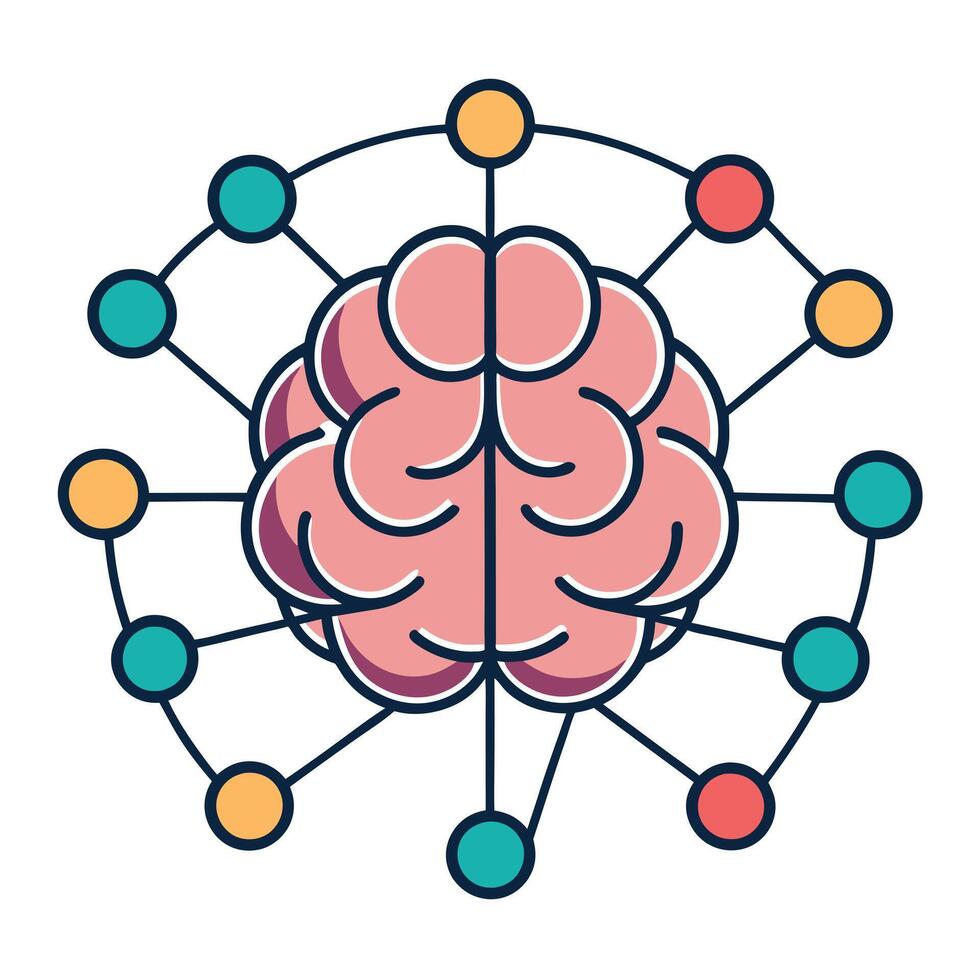 Brain Icon with Connected Nodes and Mind Mapping Concept vector