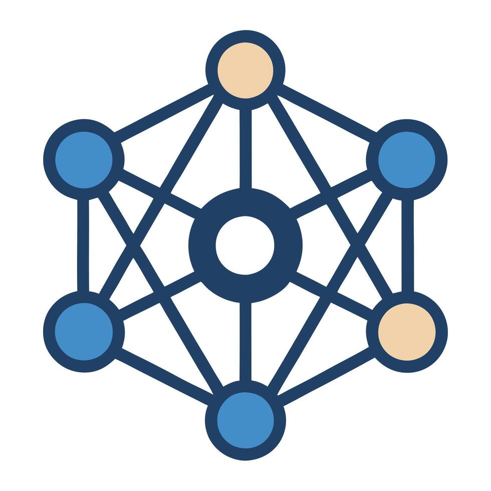 Web of Connected Nodes Icon in Flat Design and Network Concept vector