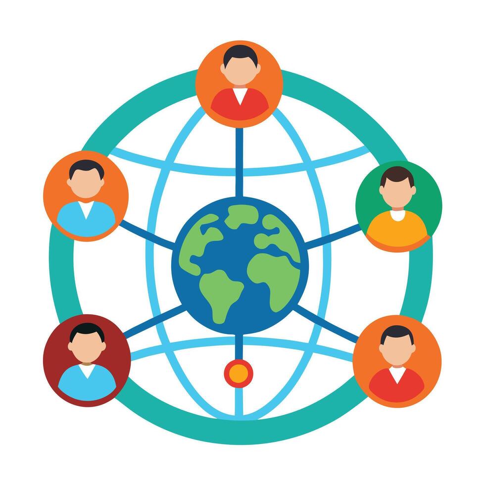 Globe Icon with Networking Lines and Networking Concept vector