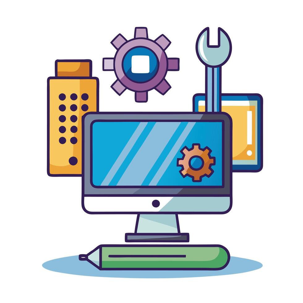 Computer Icon with Workshop Tools and Online Workshop Concept vector