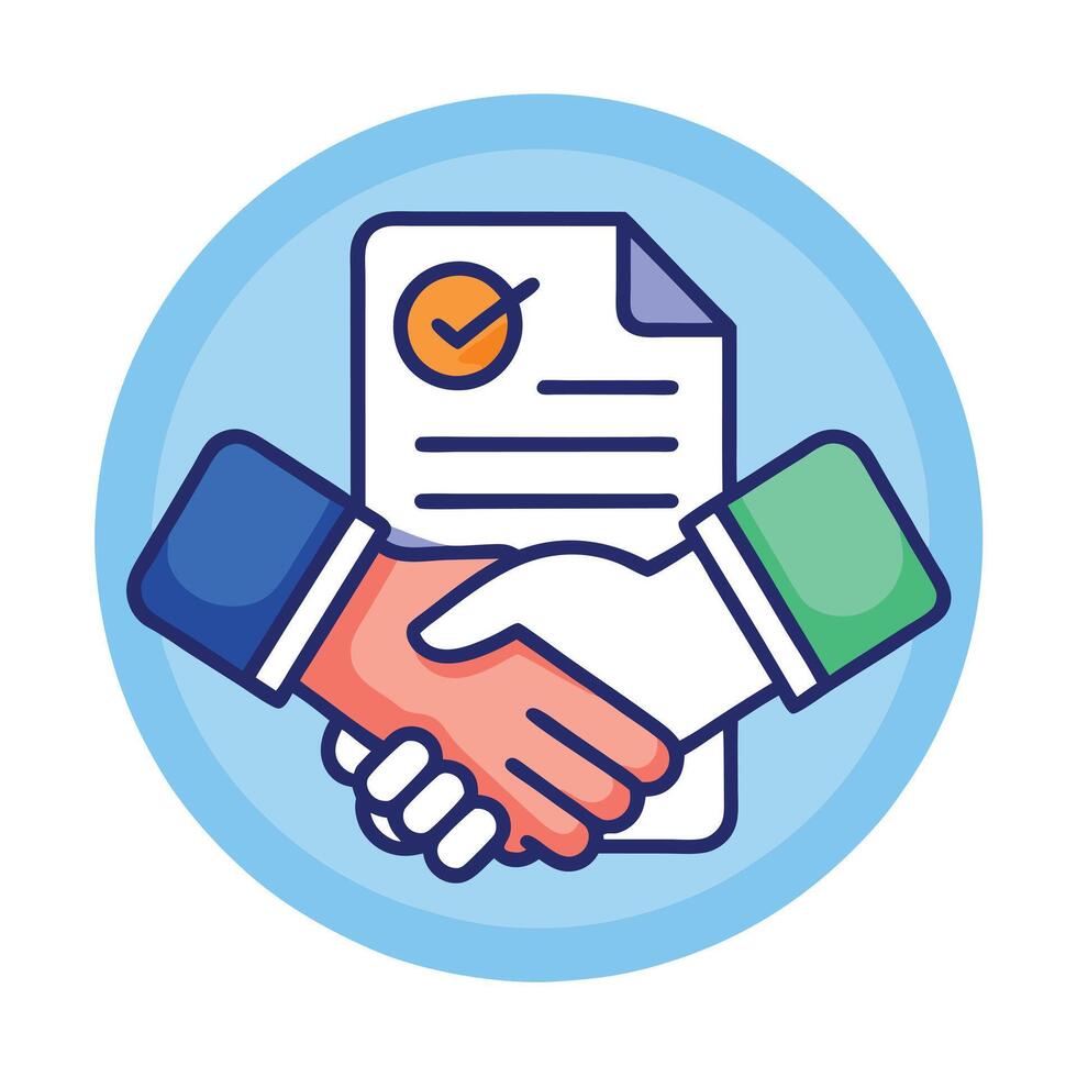 Two Hands Icon Shaking with a Contract and Partnership Concept vector