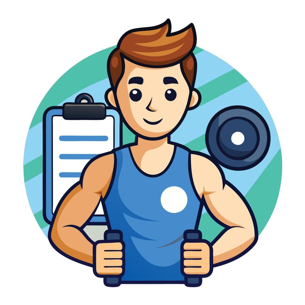 Fitness Coach Icon with a Workout Plan and Personal Trainer Concept vector