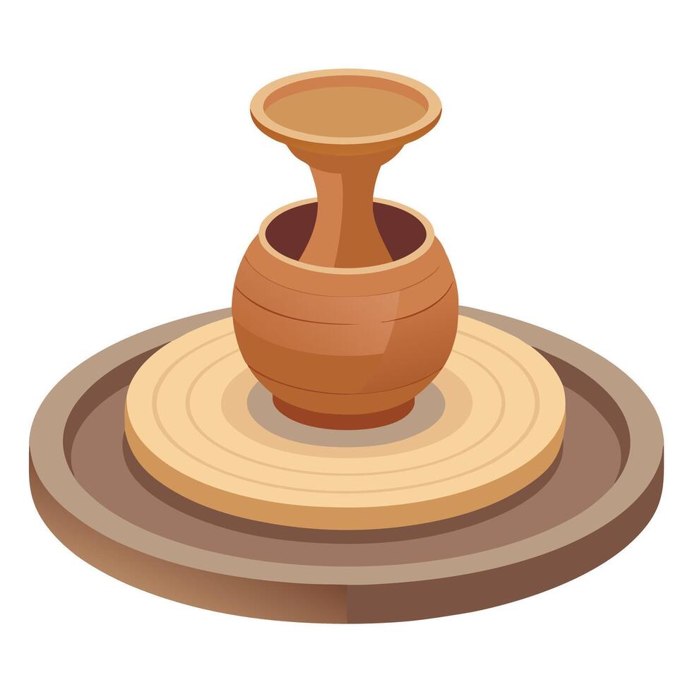 Clay Pot Icon Being Sculpted on a Wheel and Pottery Concept vector