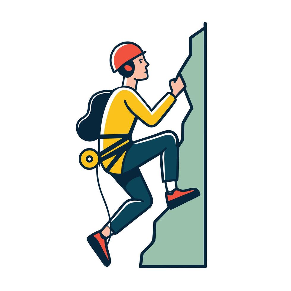 Climber Icon on a Vertical Rock Wall and Rock Climbing Concept vector