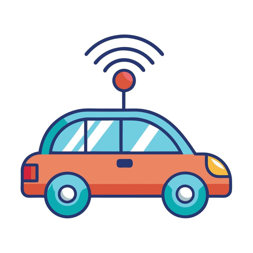 Car Icon with Radar Signals and Self-Driving Car Concept vector