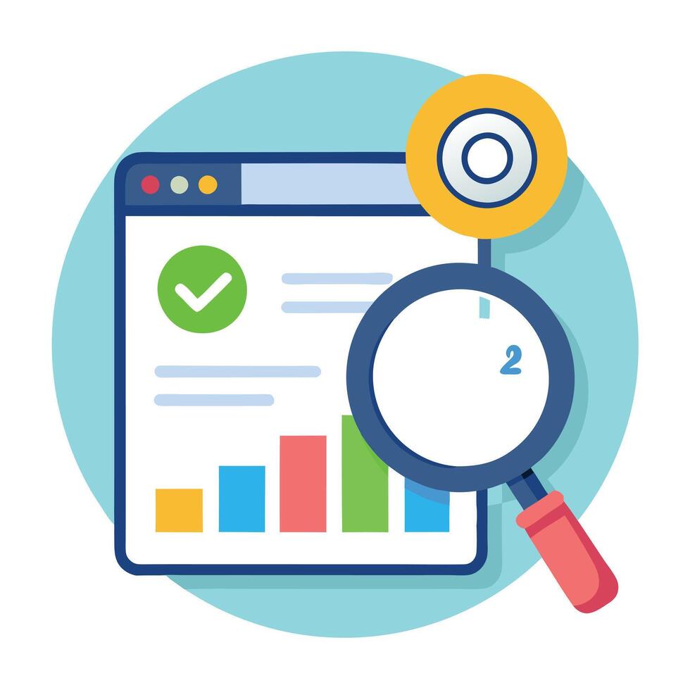 Magnifying Glass Icon over a Webpage with Rankings and SEO Concept vector