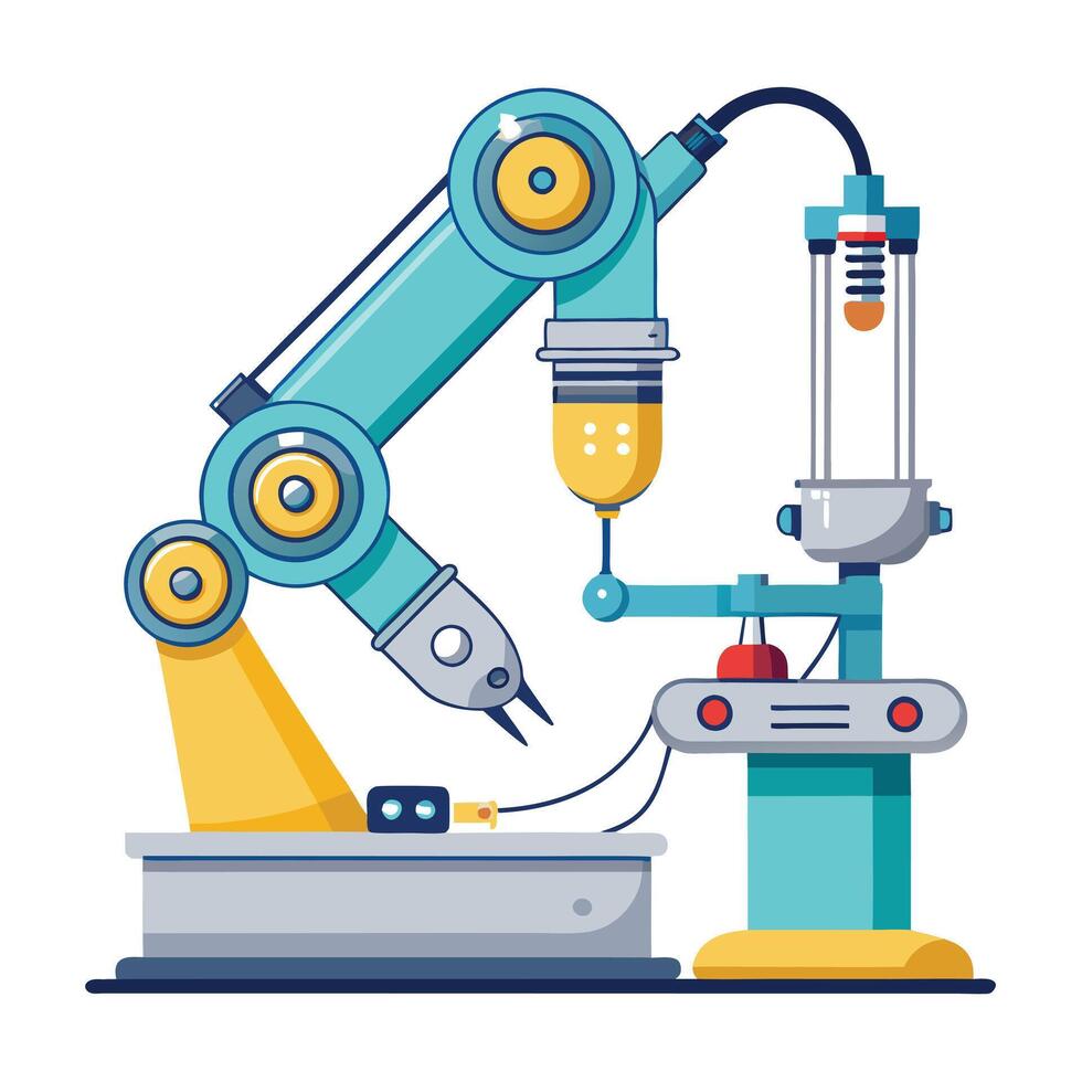 Robotic Arm Icon Performing Surgery and Surgical Robotics Concept vector