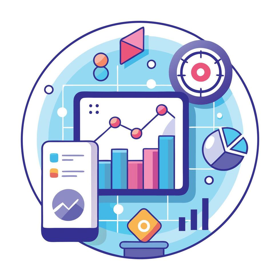 Chart Icon Displaying Futuristic Symbols and Tech Trends Concept vector