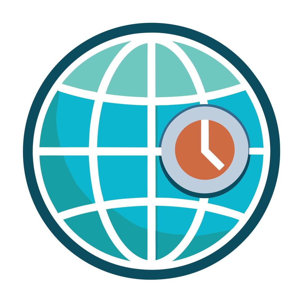 Globe Icon with a Clock Overlay and Time Zone Globe Concept vector
