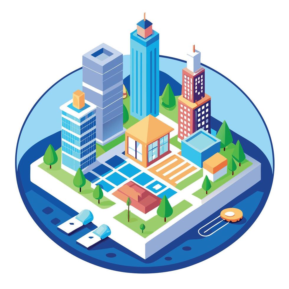 City Layout Icon on a Blueprint and Urban Planning Concept vector
