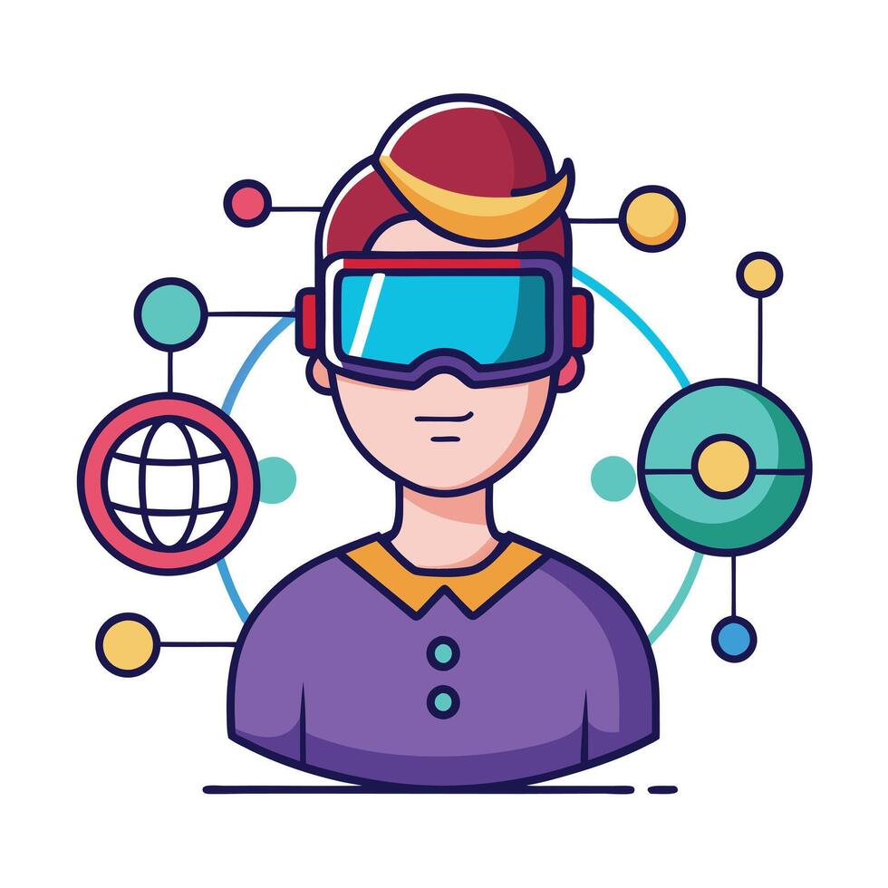 Person Icon Wearing a VR Headset and Virtual Reality Concept vector