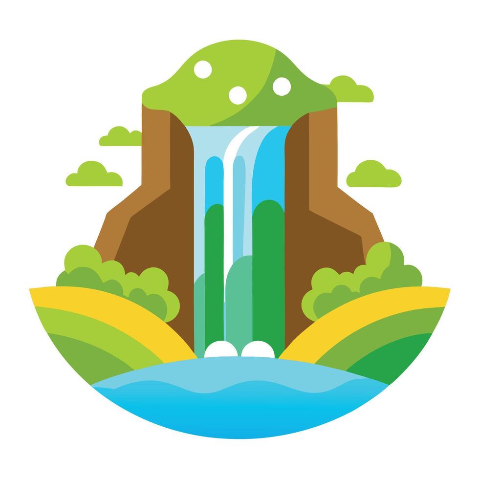 Waterfall Icon with Flowing Water and Waterfall Concept vector