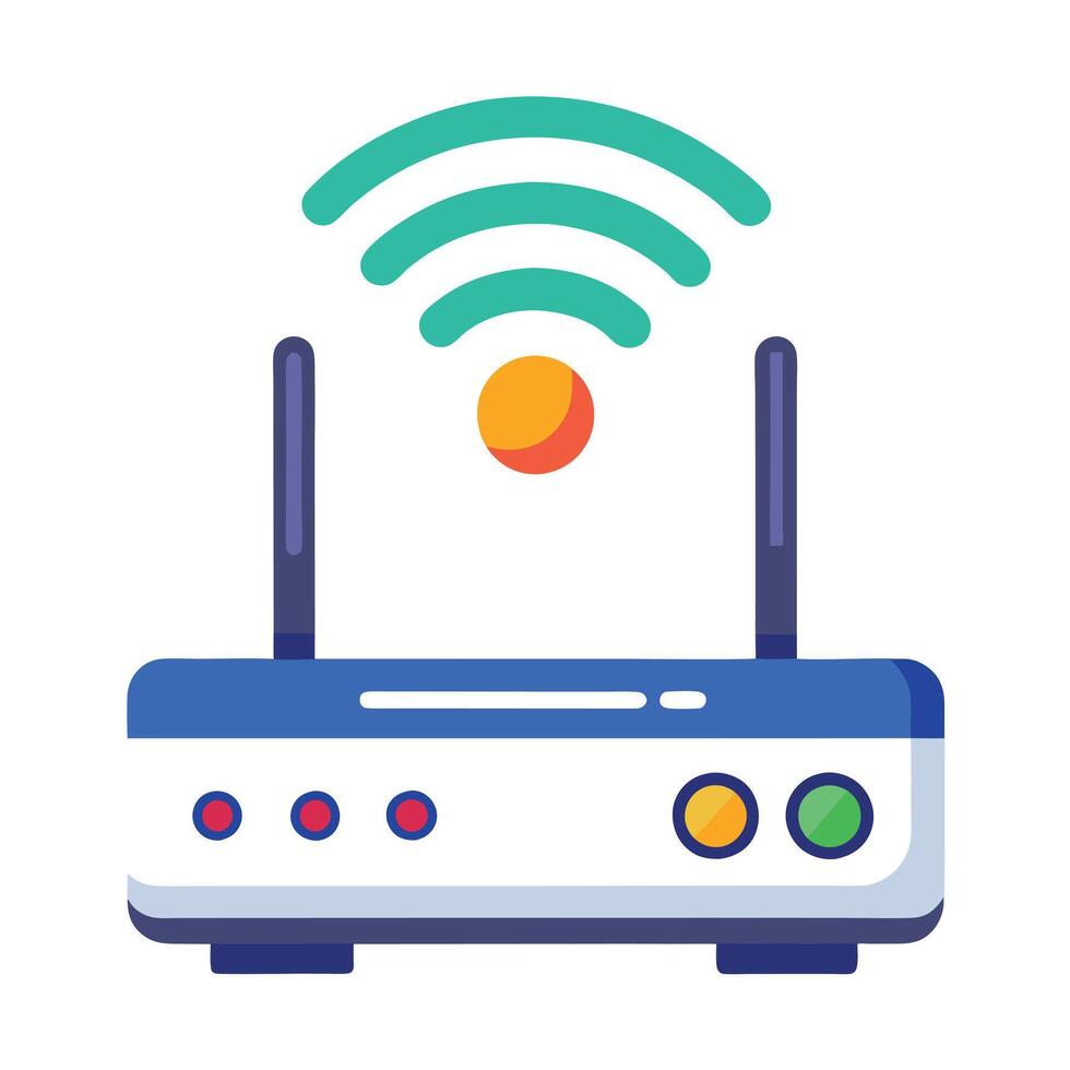 Flat Design Router Icon with Wi-Fi Signals and Wi-Fi Router Concept vector