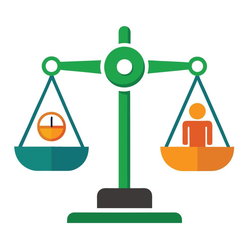 Scale Icon with Work on One Side and Leisure on the Other and Work-Life Balance Concept vector