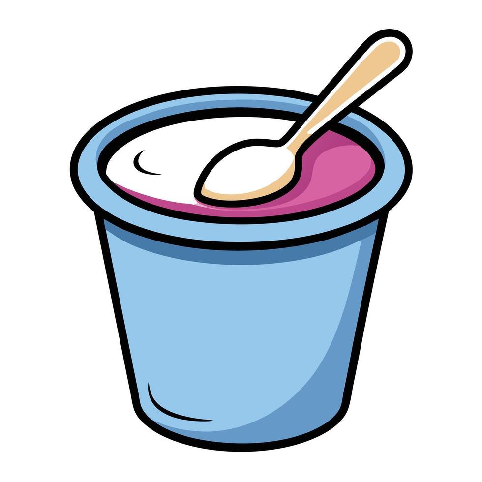 Yogurt Cup Icon with a Spoon and Yogurt Cup Concept vector