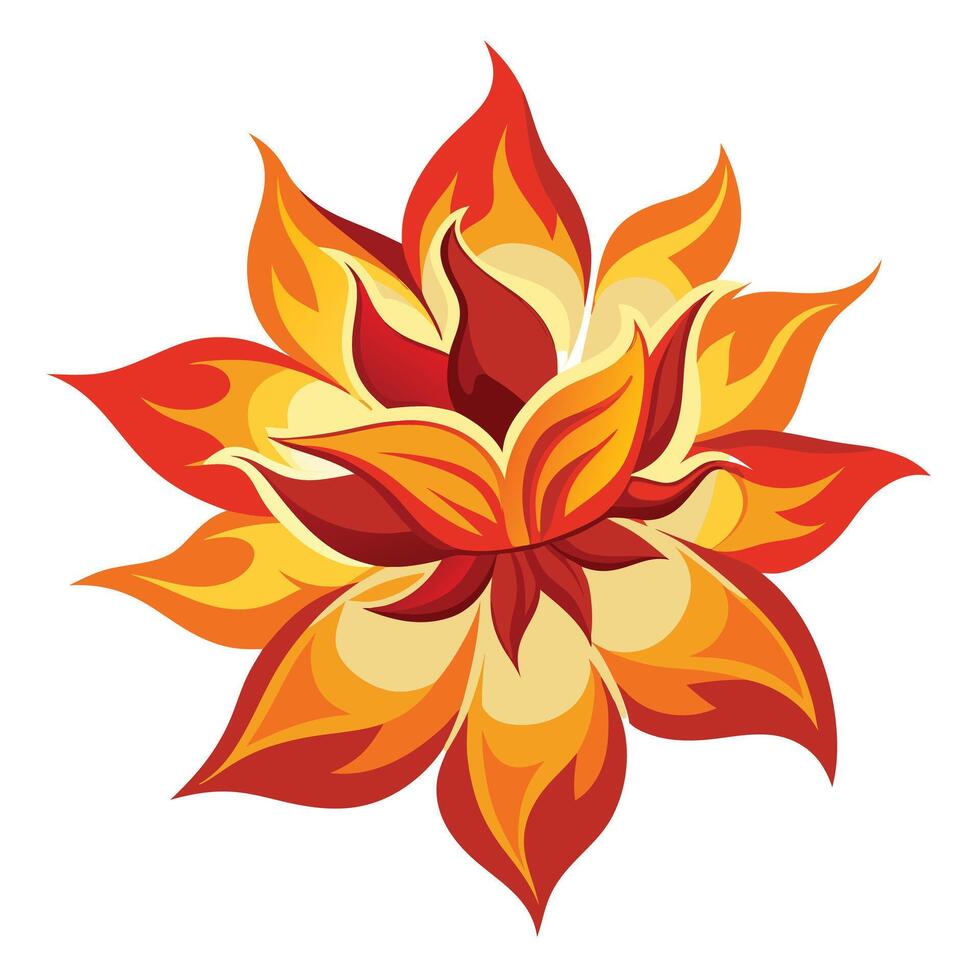 Artistic Fire Flower with Fiery Petals and Dramatic Design and Flower Concept vector
