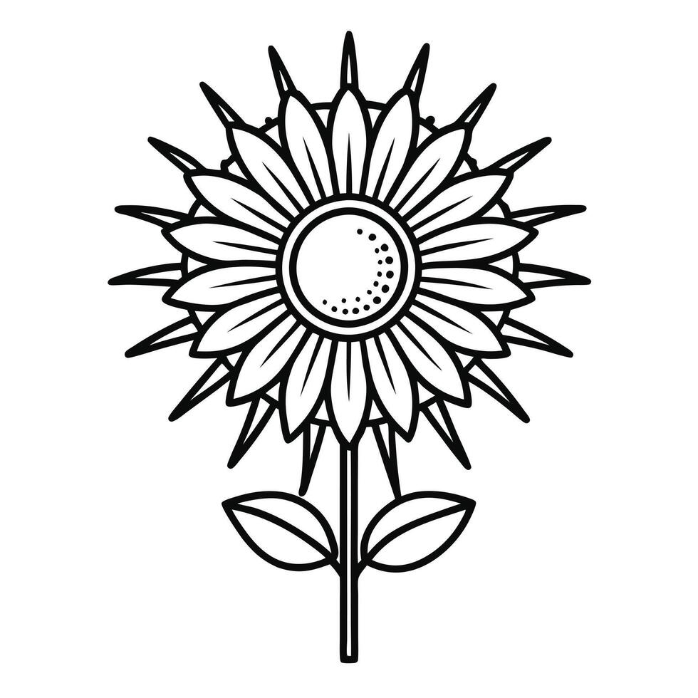 Simple Radiance Line Art Sunflower and Sunflower Illustration and Flower Concept vector
