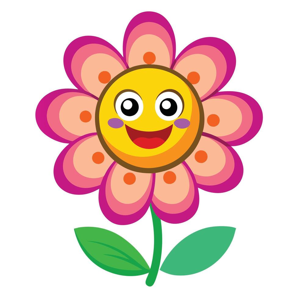 Smiling Face Whimsical Cartoon Flower and Flower Concept vector