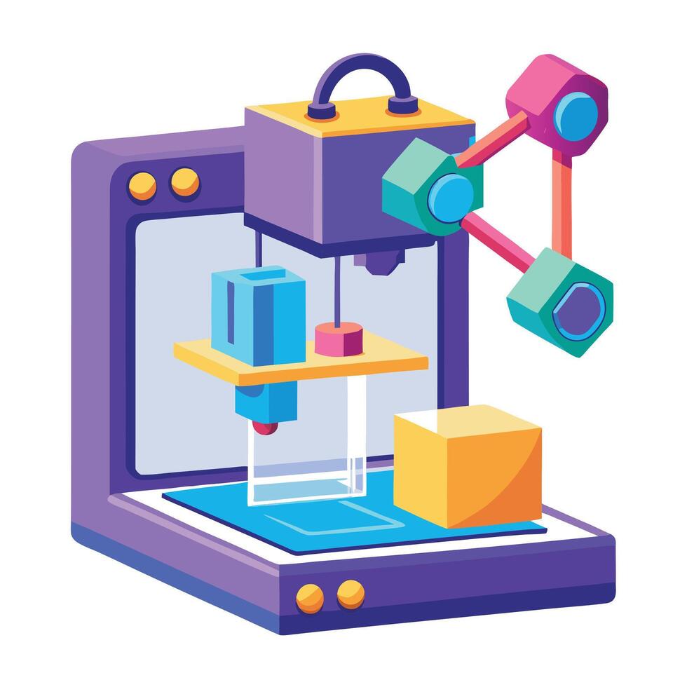 3D Printing Icon with 3D Printer and Model vector