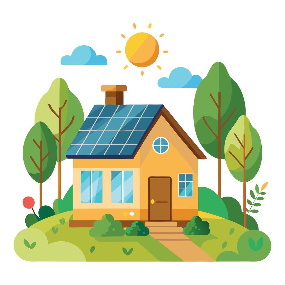 Elegant Sustainable Living Icon with Solar Panels and House vector