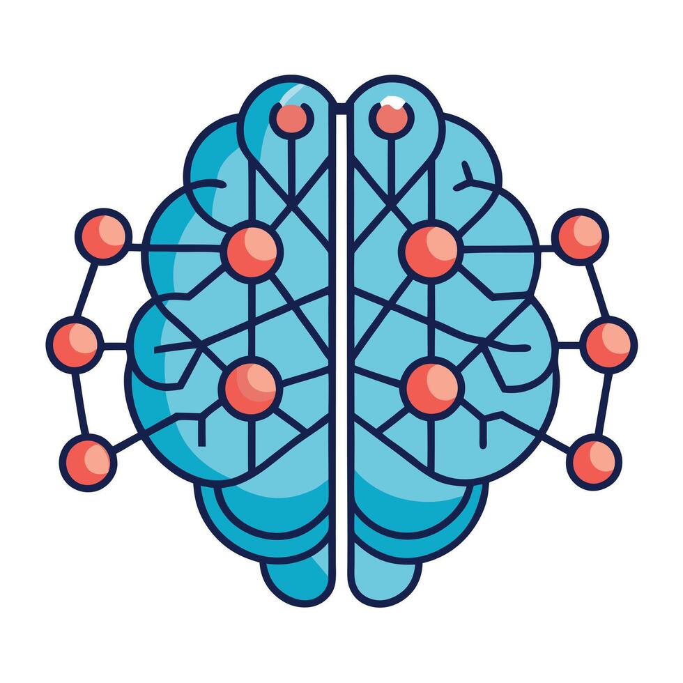 AI Brain Icon with Neural Network Pattern and Brain vector