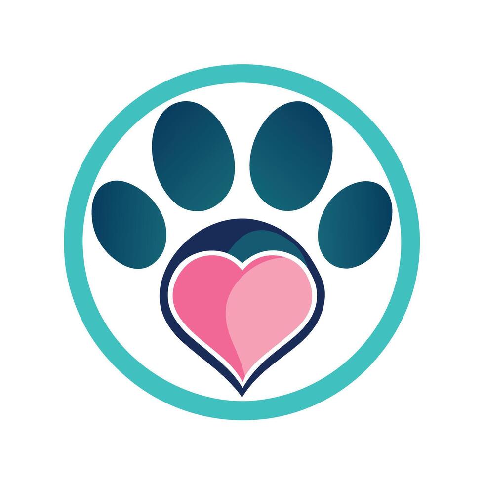 Elegant Animal Welfare Icon with Paw Print and Heart vector