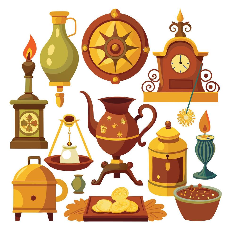 Antique Collectibles Icon with Collection of Antiques vector