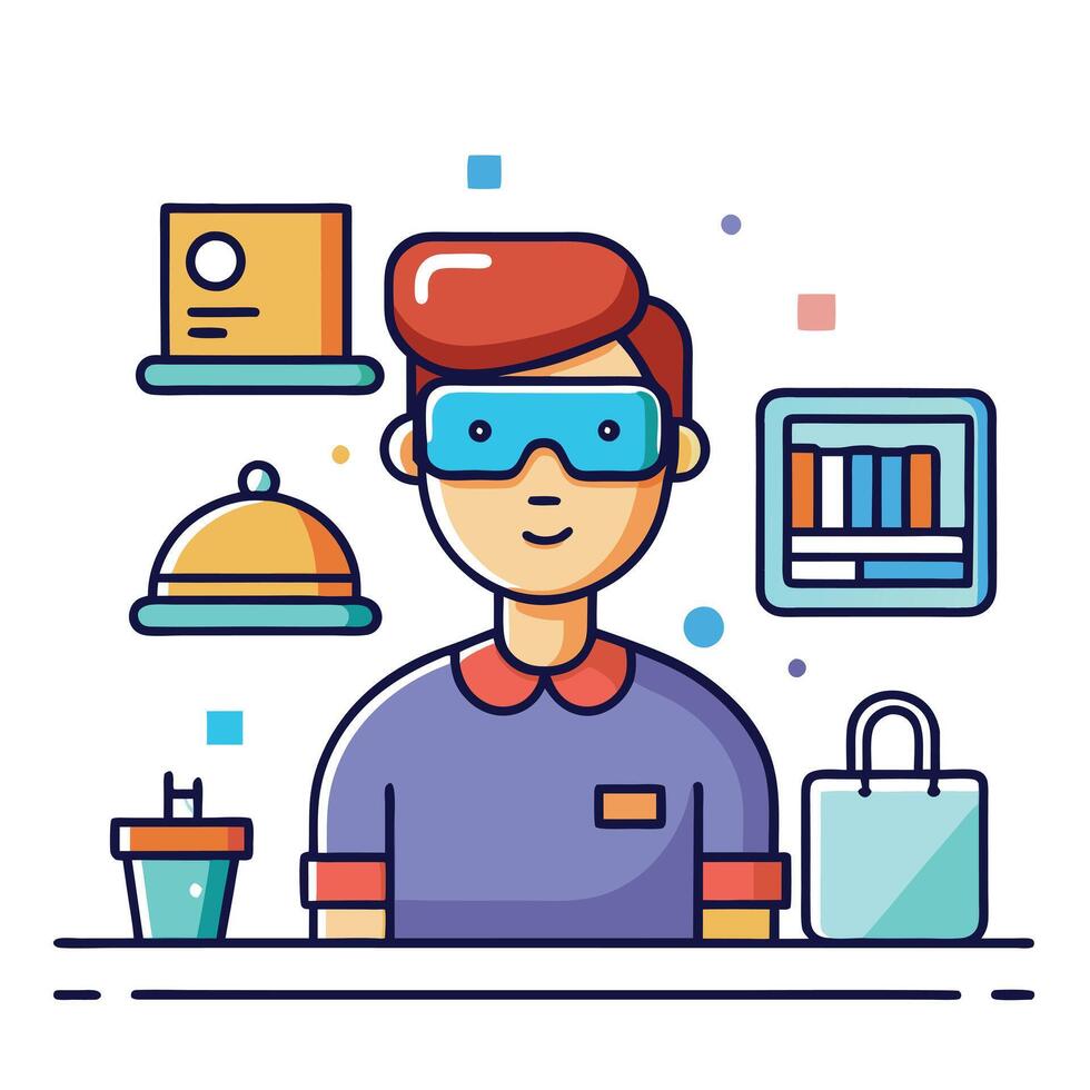 Modern AR in Retail Icon with Customer and AR Glasses vector