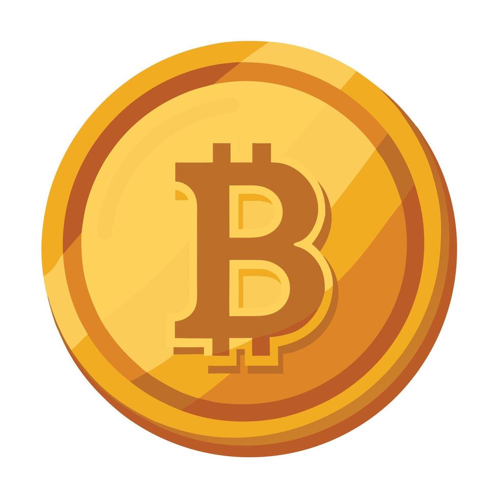 Modern Stylized Bitcoin Coin Icon with a Golden Color and Logo vector