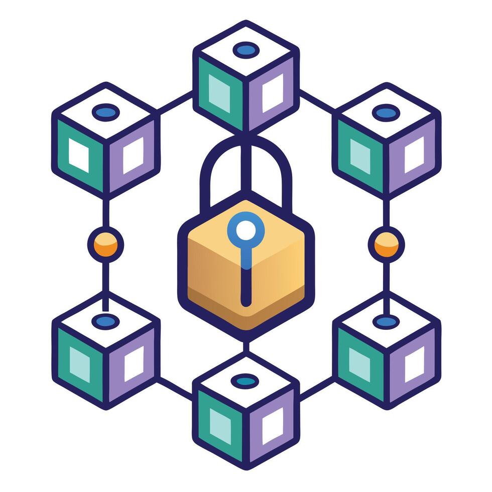 Elegant Blockchain Icon with a Chain of Blocks and Digital Data vector