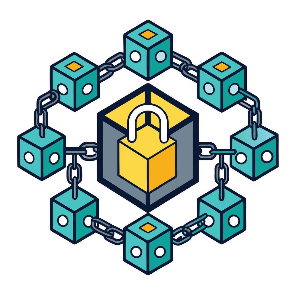 Modern Blockchain Icon with a Chain of Blocks and Digital Data vector