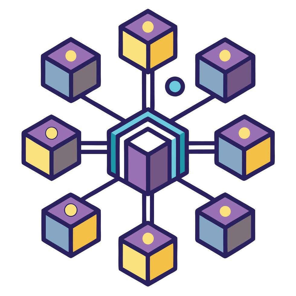 Elegant Interconnected Blocks Icon with Digital Data and Blockchain Symbolism vector