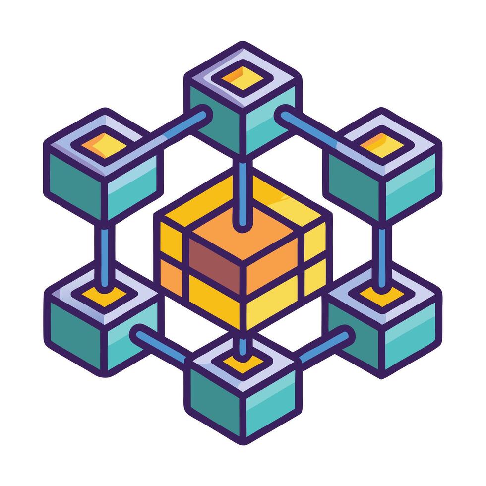 Interlocking Blocks Icon with Blockchain Symbolism and Digital Data vector