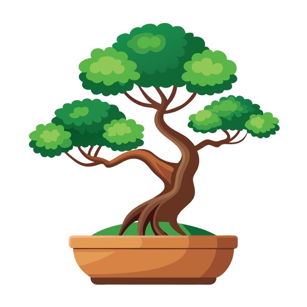 Modern Miniature Bonsai Tree Icon in a Pot Isolated on White vector