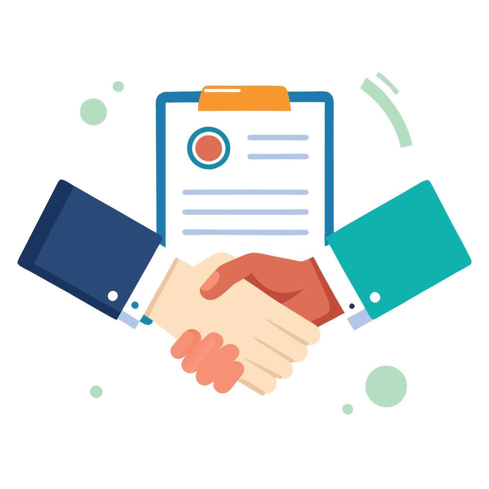 Modern Handshake Icon over a Contract and Isolated Background vector