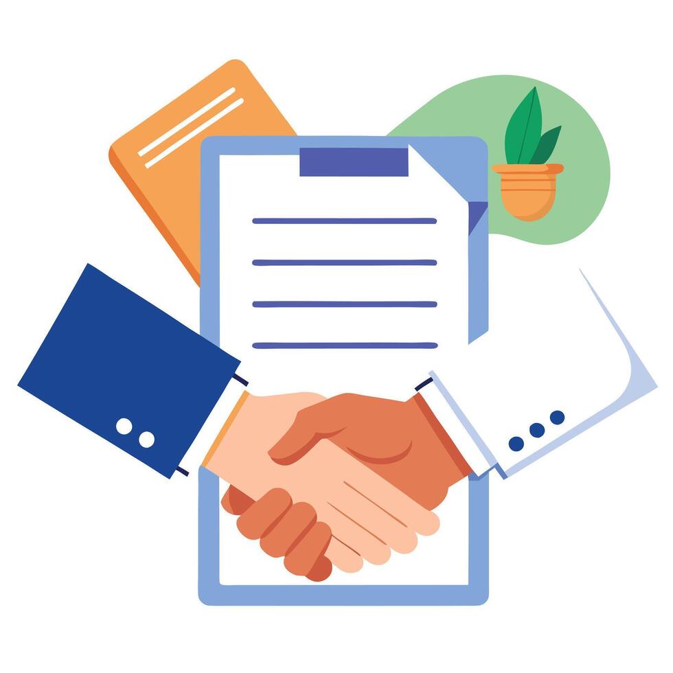 Handshake Icon over a Contract and Isolated Background vector