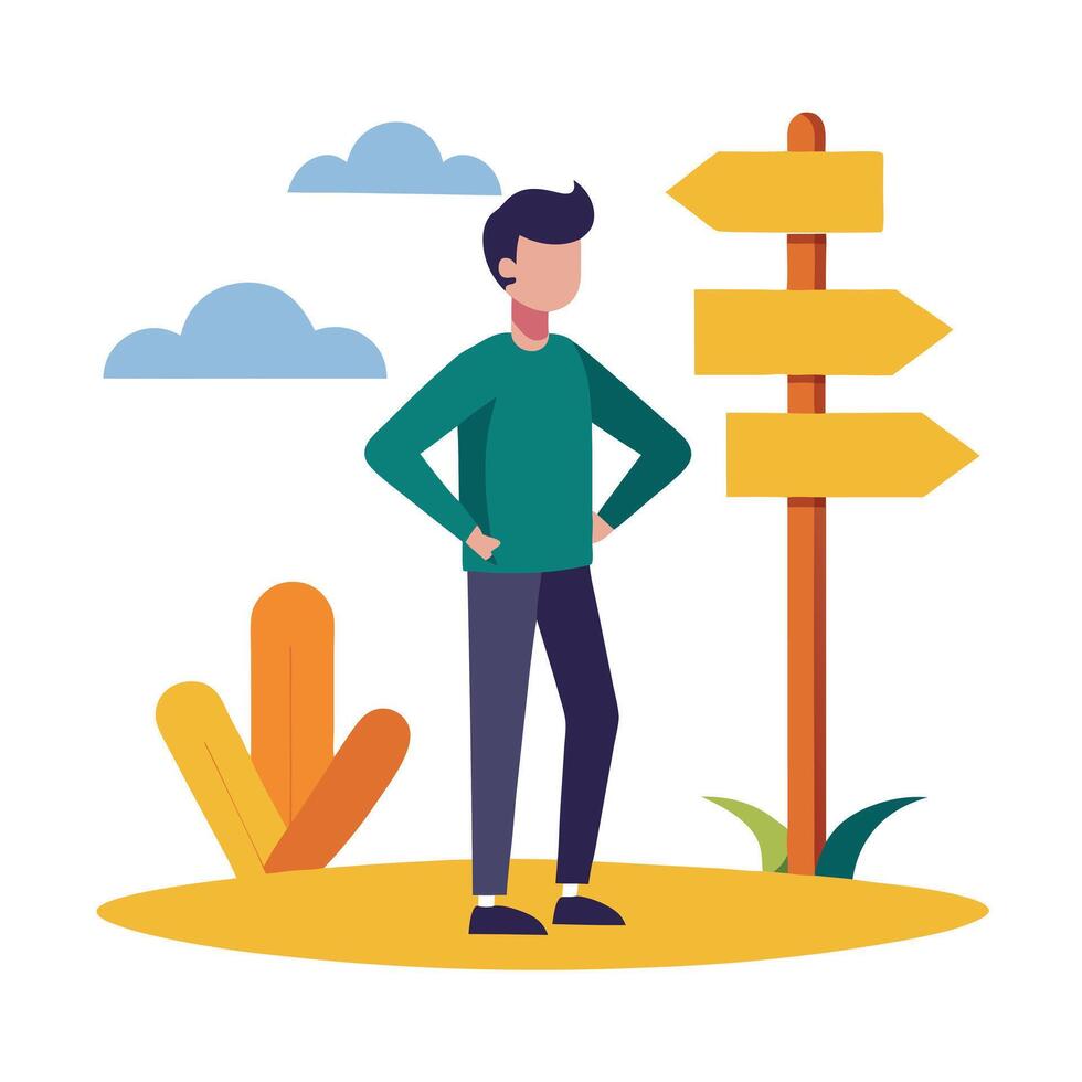 Elegant Person Icon Standing at a Crossroads and Isolated Background vector