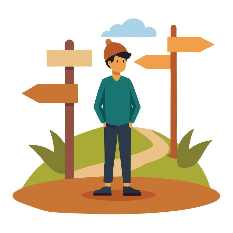 Person Icon Standing at a Crossroads and Isolated Background vector