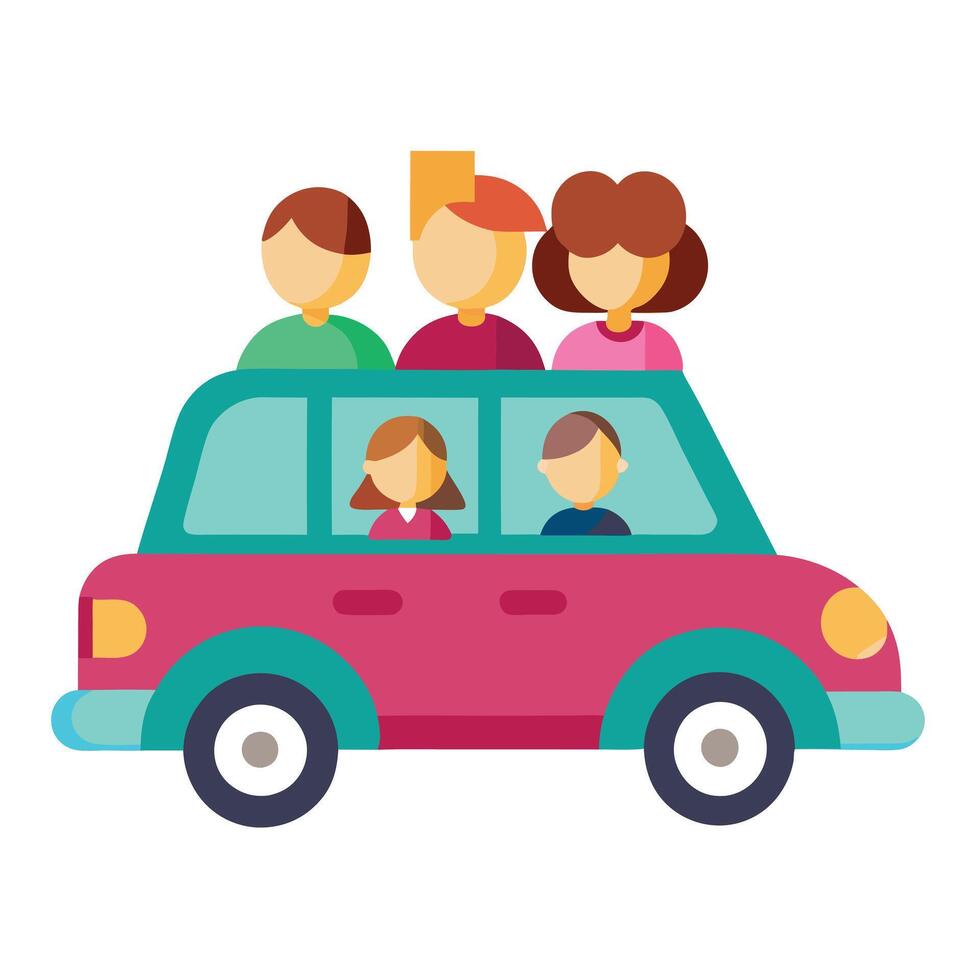 Elegant Car Icon with Multiple Passengers and Isolated Background vector