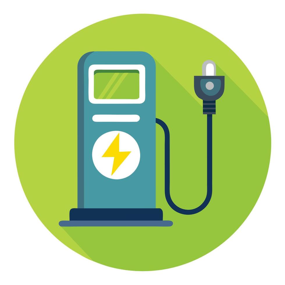 Modern Electric Car Charging Station Icon with a Car and Isolated Background vector