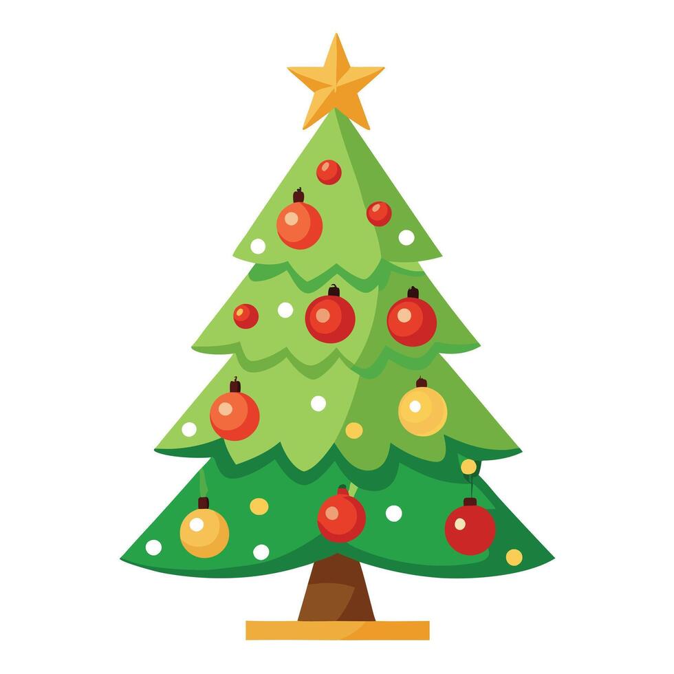 Decorated Christmas Tree Icon with Ornaments and Isolated Background vector