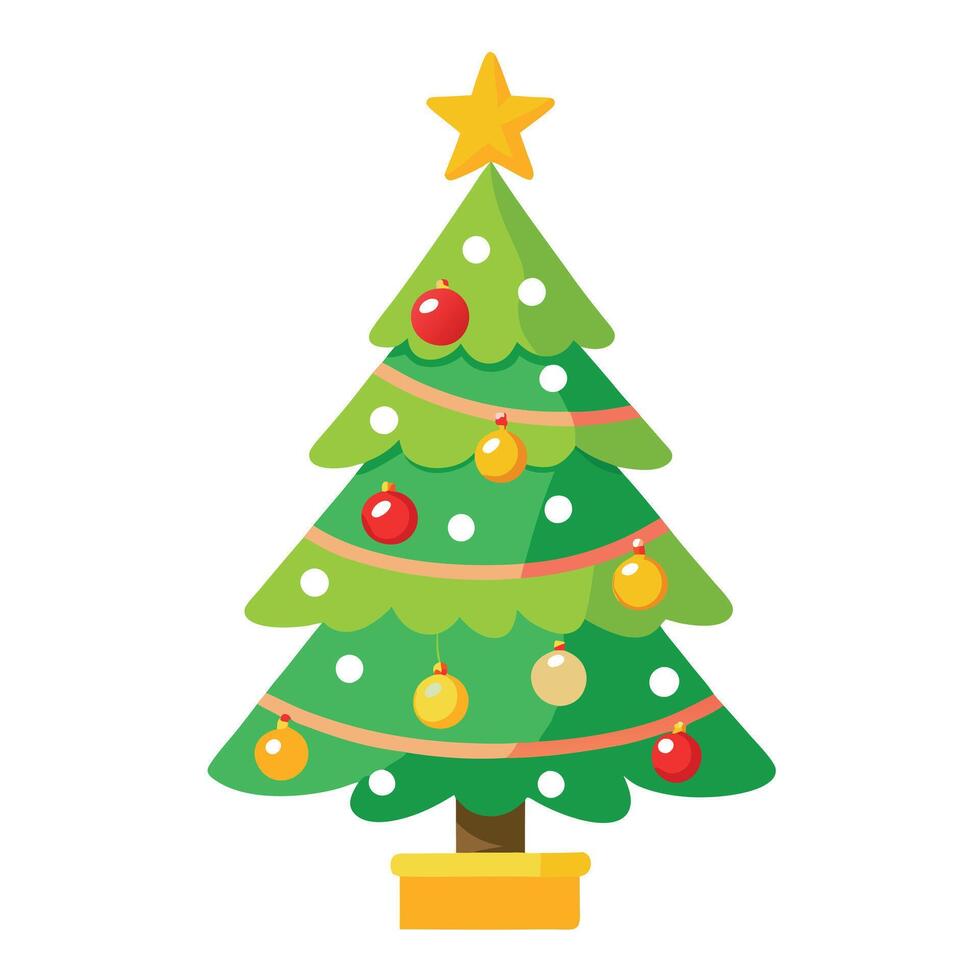 Elegant Decorated Christmas Tree Icon with Ornaments and Isolated Background vector