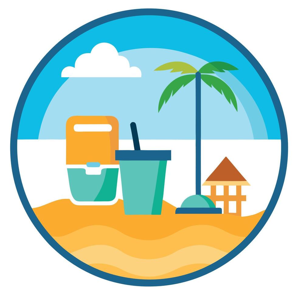 Beach Icon with Cleanup Tools and Isolated Background vector