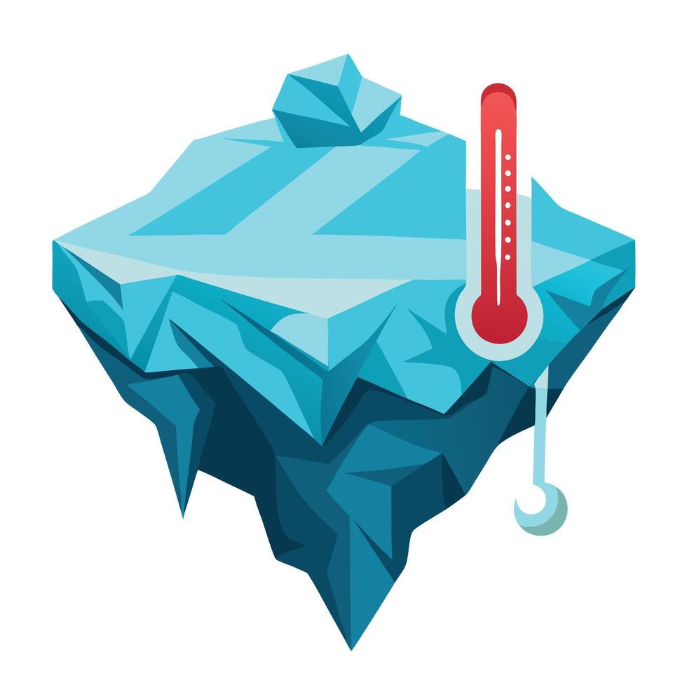 Melting Iceberg Icon with a Thermometer and Isolated Background vector